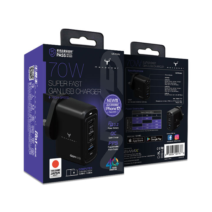 牛魔王GN70XAV 70W 3 位GaN USB 充電器– 2the Max Online